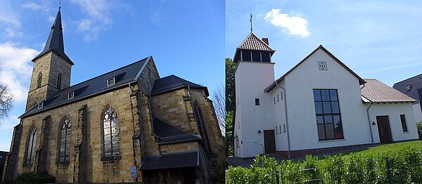 Zwei Fotos: links Jakobi-Kirche, Rechts Samariter-Kirche 