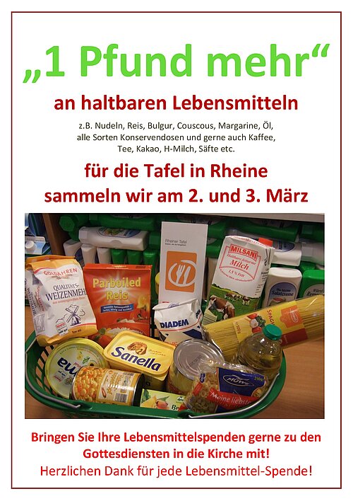 Plakat "1 Pfund mehr" mit einem gefüllten Korb voller Lebensmittel