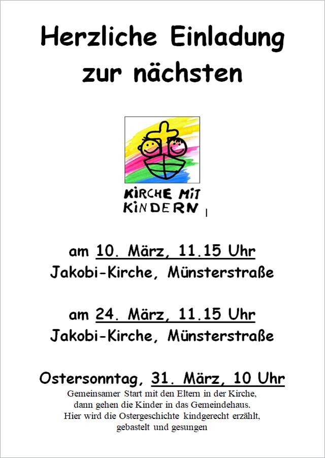 Plakat  Einladung zu Kindergottesdiensten vor und an Ostern